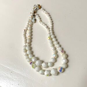 White aurora borealis vintage crystal dbl strand choker